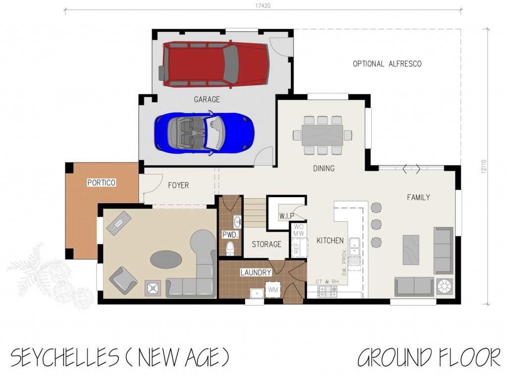Floorplan - Seychelles Home Design | Ground Floor - Double Storey